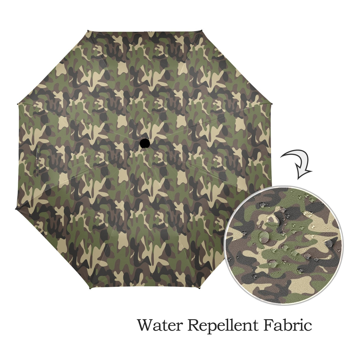 Camo Umbrella, Green Camouflage Print Golf Anti-UV Semi-Automatic Sun Rain Parasol Large Compact Windproof Designer Luxury Men Women