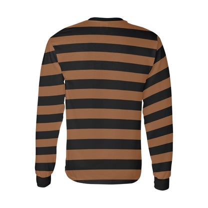 Black and Brown Striped TShirt Men Long Sleeve, Graphic Vintage Retro Stripes Crewneck Unisex Women Halloween Punk Grunge Designer Tee - Starcove Fashion