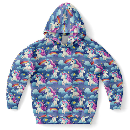 Unicorn Rainbow Kids Pullover Hoodie, Kawaii Girls Boy Toddler Youth Children Fleece Graphic Cozy Cotton Hooded Sweatshirt with Pockets