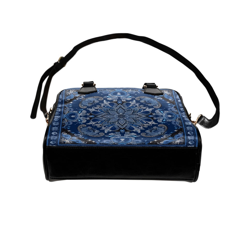 Blue Black Bandana Print Purse, Paisley Women Pattern Cute Small Shoulder Bag Vegan Leather Designer Ladies Handbag Crossbody