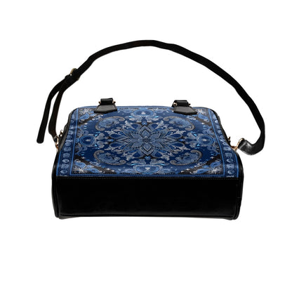 Blue Black Bandana Print Purse, Paisley Women Pattern Cute Small Shoulder Bag Vegan Leather Designer Ladies Handbag Crossbody