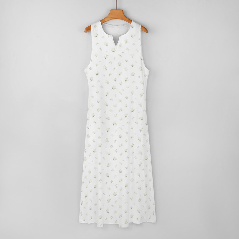 White Floral Maxi Sleeveless Dress, Flowers Party Handmade A Line Women Ladies Cocktail Pockets Long Plus Size Summer Wedding Sundress - Starcove Fashion