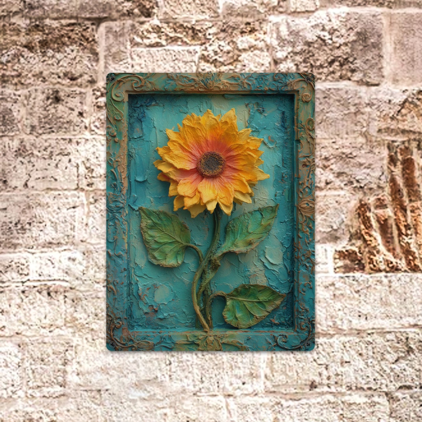 Sunflower Metal Tin Signs, Yellow Flower Printed Farmhouse Vintage Retro Wall Art Hanging Garage Tacker Outdoors Exterior Kitchen Entryway