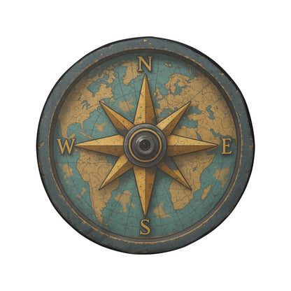Compass Rose Map Spare Tire Wheel Cover, Navigation Globe Travel Custom Back Up Camera Hole Design Rear Back RV Car Lover Camper Motorhome