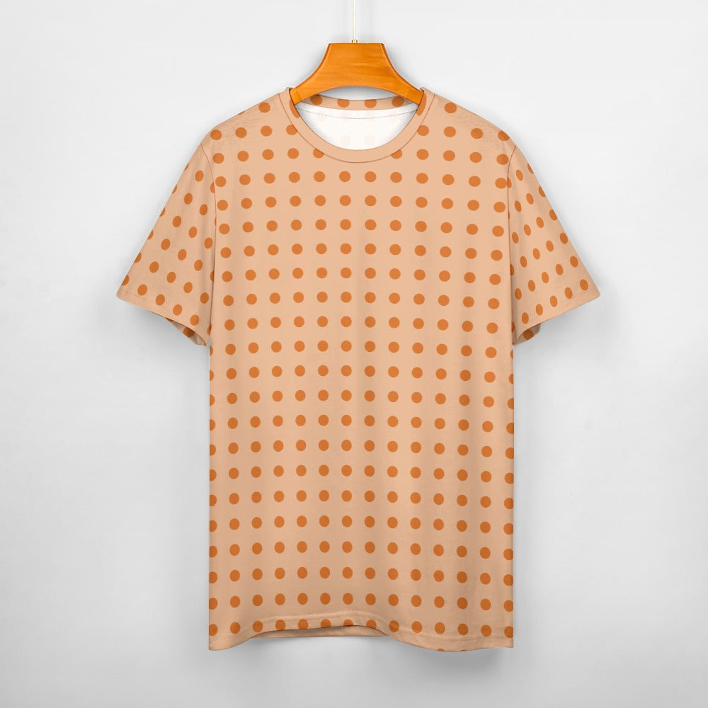 Orange Polka Dots Women Cotton Tshirt, Peach Ladies Female Designer Adult Graphic Aesthetic Fashion Fitted Crewneck Tee Shirt Top - Starcove Fashion