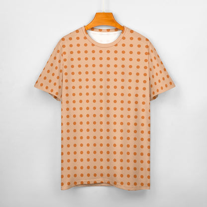Orange Polka Dots Women Cotton Tshirt, Peach Ladies Female Designer Adult Graphic Aesthetic Fashion Fitted Crewneck Tee Shirt Top - Starcove Fashion
