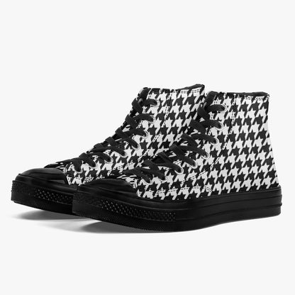 Houndstooth High Top Shoes Sneakers, Black White Men Women Lace Up Footwear Rave Canvas Streetwear Designer Gift Idea