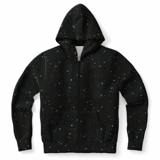 Galaxy Constellation Zip Up Hoodie, Space Stars Full Zipper Pocket Men Women Unisex Adult Aesthetic Graphic Cotton Fleece Hooded Sweatshirt