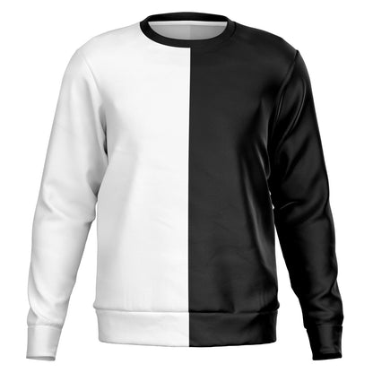 Half Black Half White Sweatshirt, Two Tone Color Block Crewneck Fleece Cotton Sweater Jumper Pullover Men Women Adult Aesthetic Designer Top