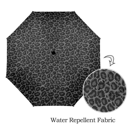 Black Leopard Umbrella, Animal Print Grey Golf Anti-UV Semi-Automatic Sun Rain Parasol Large Compact Windproof Designer Luxury Men Women