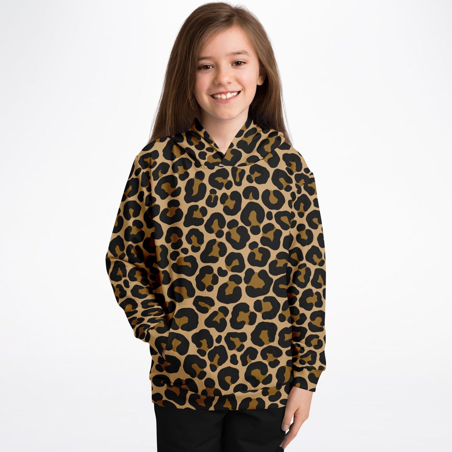 Leopard Kids Pullover Hoodie, Animal Cheetah Brown Print Girls Boy Toddler Youth Children Fleece Cozy Cotton Hooded Sweatshirt Pockets