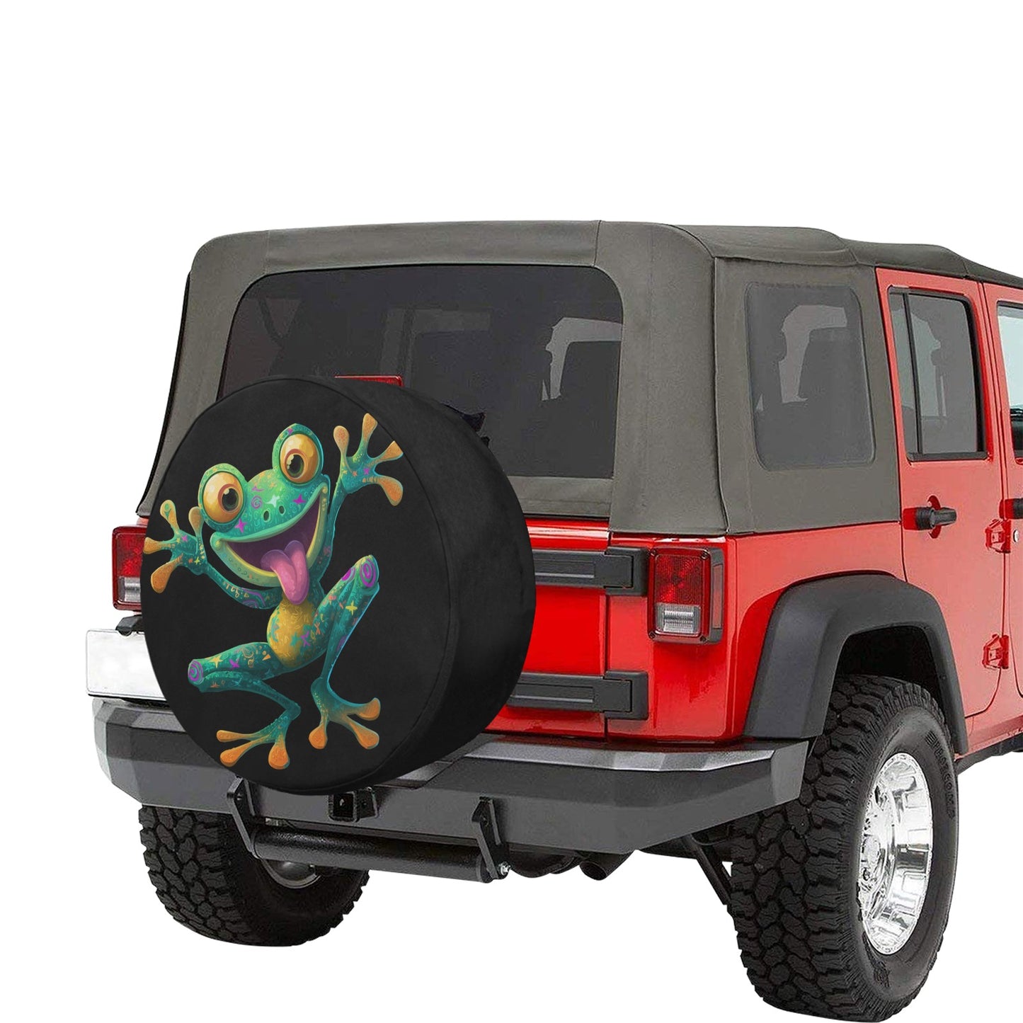 Funny Frog Spare Tire Cover, Goofy Green Retro Black Wheel Auto Back Up Camera Hole Rear Unique Design Funny Spare RV Trailer Camper