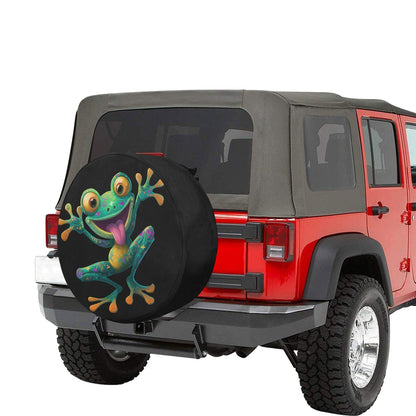 Funny Frog Spare Tire Cover, Goofy Green Retro Black Wheel Auto Back Up Camera Hole Rear Unique Design Funny Spare RV Trailer Camper