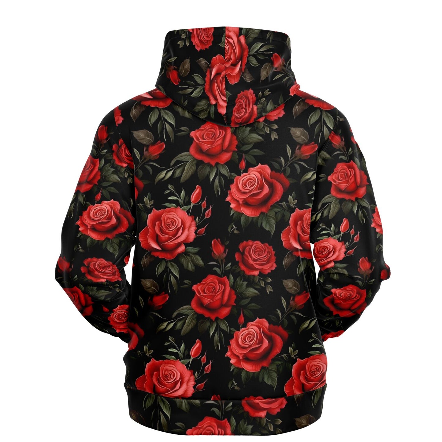 Red Roses Hoodie, Black Floral Flowers Pullover Men Women Adult Aesthetic Graphic Cotton Hooded Sweatshirt with Pockets