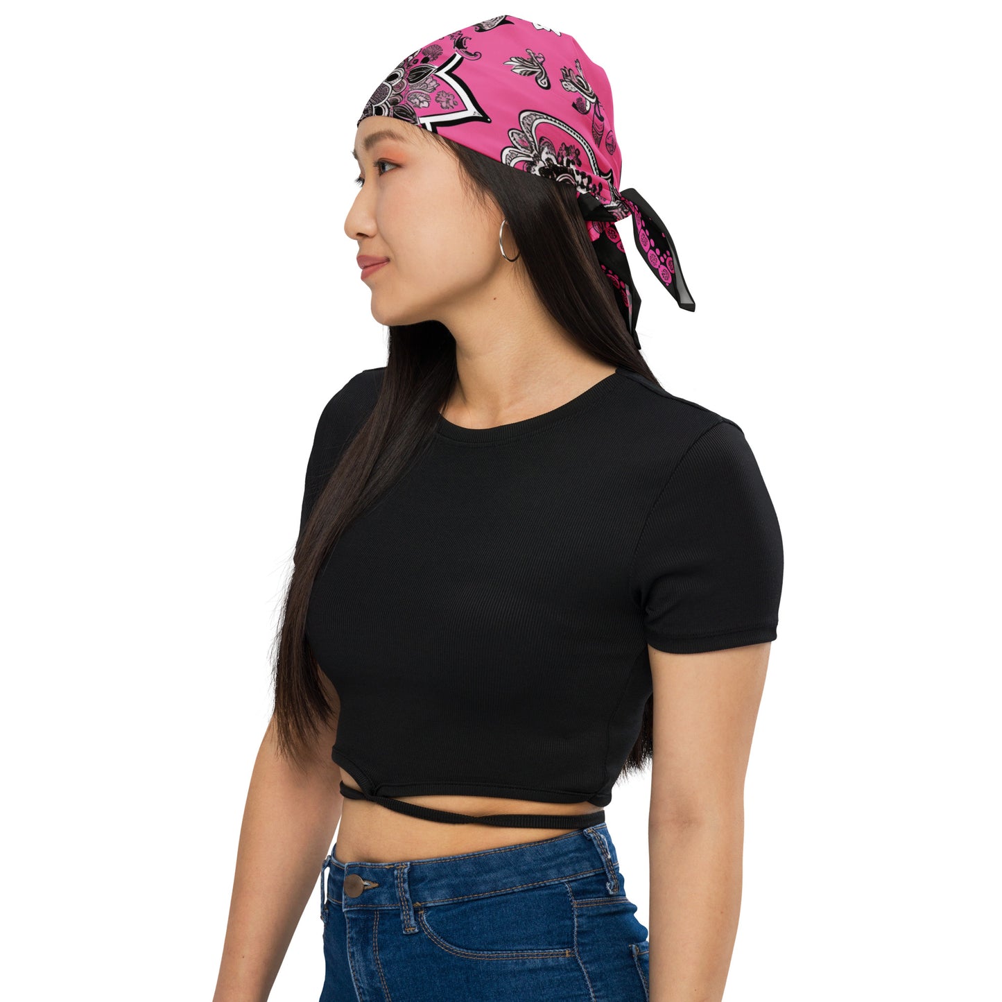 Pink Black Bandana Headband Scarf, Paisley Women Men Female Ladies Hair Male Dog Neck Head Kerchief Printed Designer