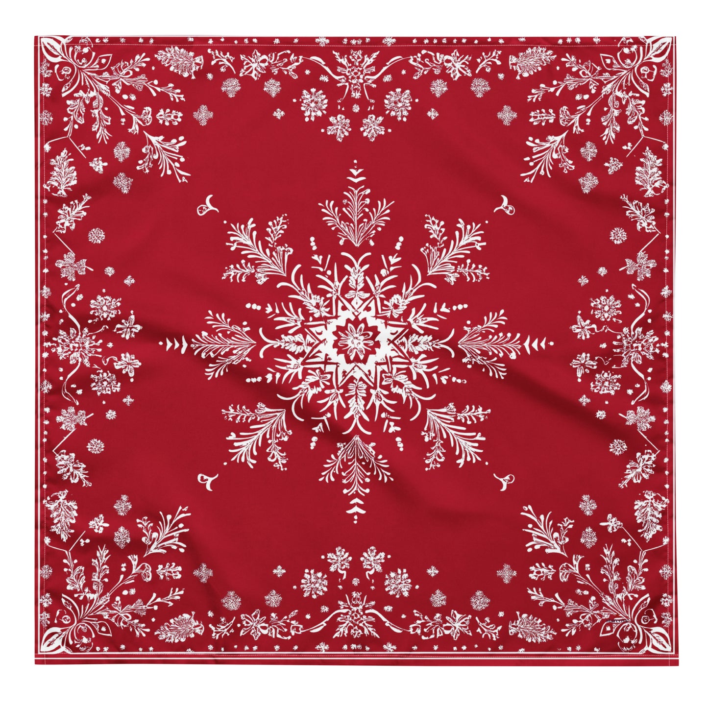 Red White Snowflake Bandana Headband Scarf, Christmas Xmas Winter Women Men Female Ladies Male Dog Neck Head Kerchief Designer Small Large - Starcove Fashion