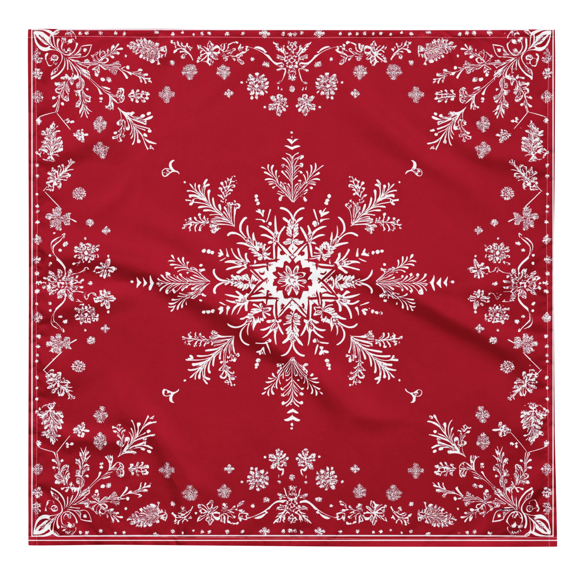 Red White Snowflake Bandana Headband Scarf, Christmas Xmas Winter Women Men Female Ladies Male Dog Neck Head Kerchief Designer Small Large - Starcove Fashion