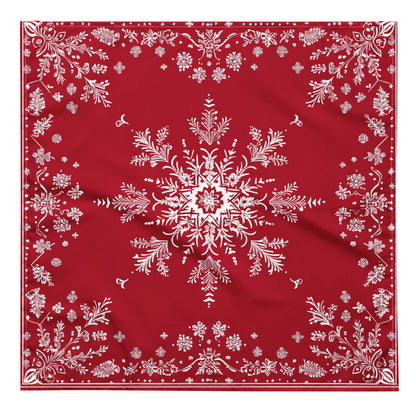 Red White Snowflake Bandana Headband Scarf, Christmas Xmas Winter Women Men Female Ladies Male Dog Neck Head Kerchief Designer Small Large - Starcove Fashion