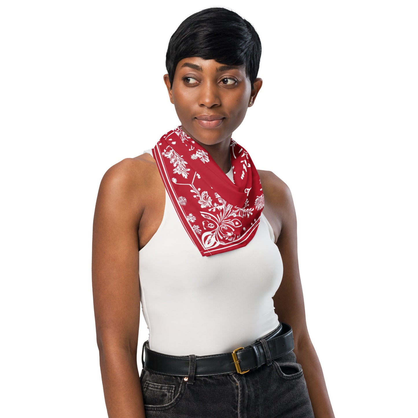Red White Snowflake Bandana Headband Scarf, Christmas Xmas Winter Women Men Female Ladies Male Dog Neck Head Kerchief Designer Small Large - Starcove Fashion