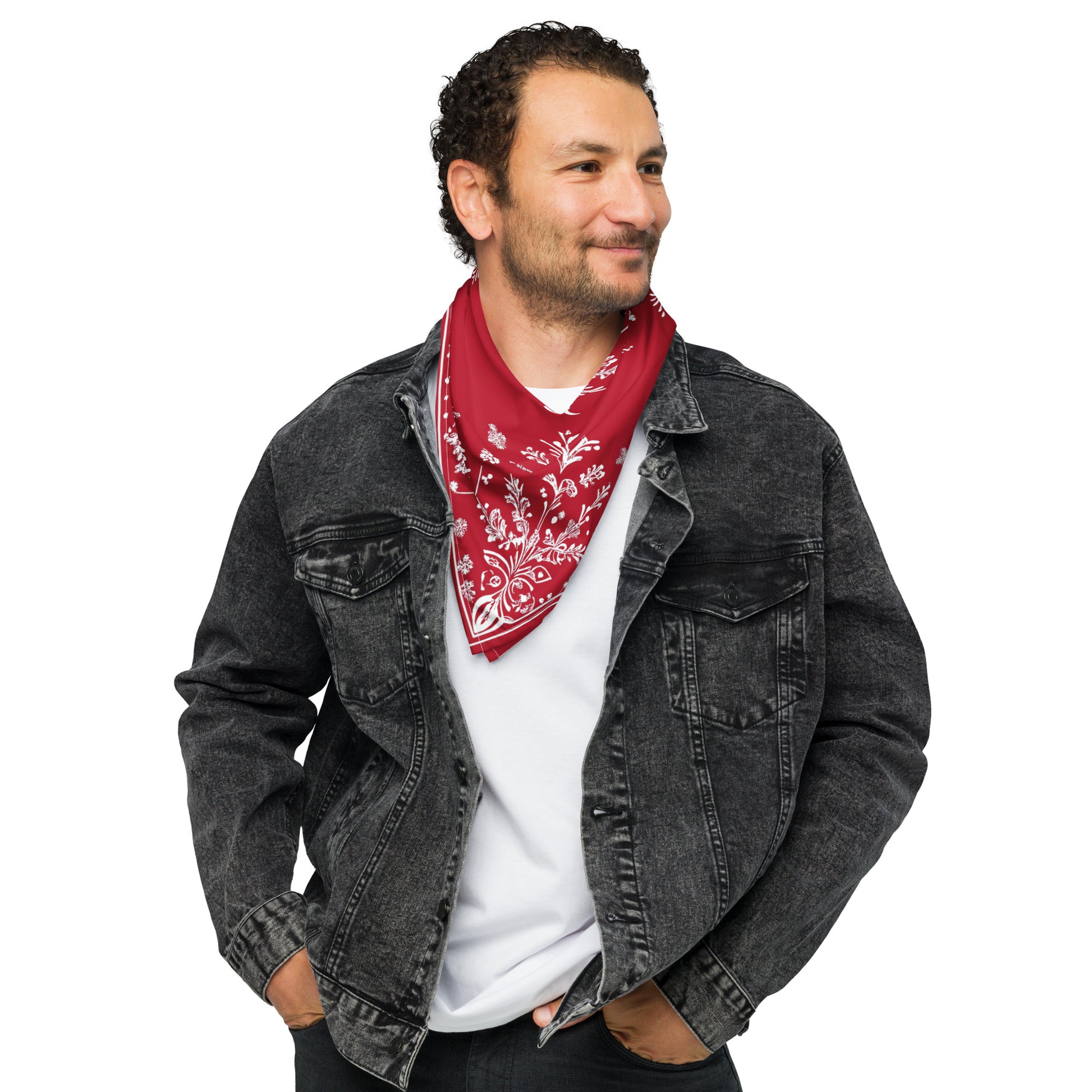 Red White Snowflake Bandana Headband Scarf, Christmas Xmas Winter Women Men Female Ladies Male Dog Neck Head Kerchief Designer Small Large - Starcove Fashion