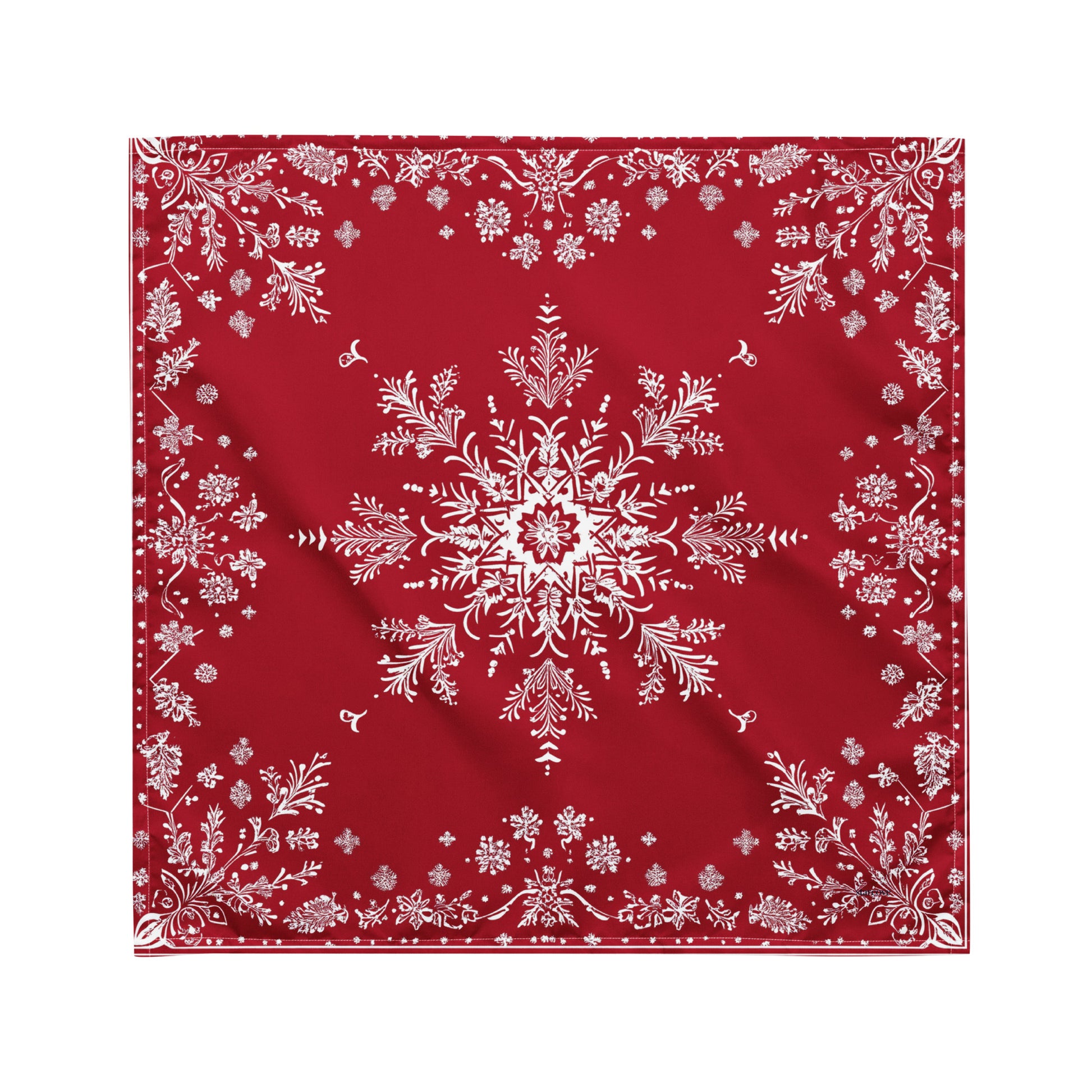 Red White Snowflake Bandana Headband Scarf, Christmas Xmas Winter Women Men Female Ladies Male Dog Neck Head Kerchief Designer Small Large - Starcove Fashion