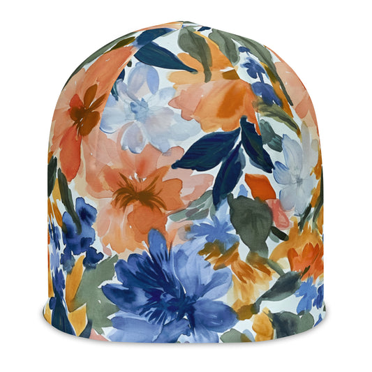 Floral Beanie, Watercolor Flowers Soft Fleece Party Men Women Ladies Stretchy Winter Adult Aesthetic Designer Graphic Cap Hat Gift