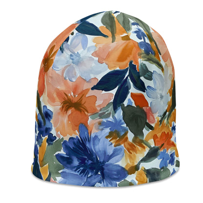 Floral Beanie, Watercolor Flowers Soft Fleece Party Men Women Ladies Stretchy Winter Adult Aesthetic Designer Graphic Cap Hat Gift
