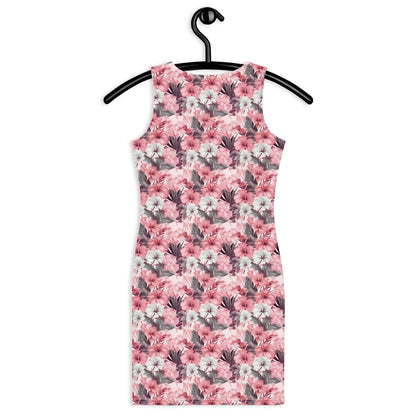 Pink Floral Bodycon Dress, Tropical Flowers Pencil Fitted Homecoming Sleeveless Mini Cute Cocktail Party Women Sexy Starcove Fashion