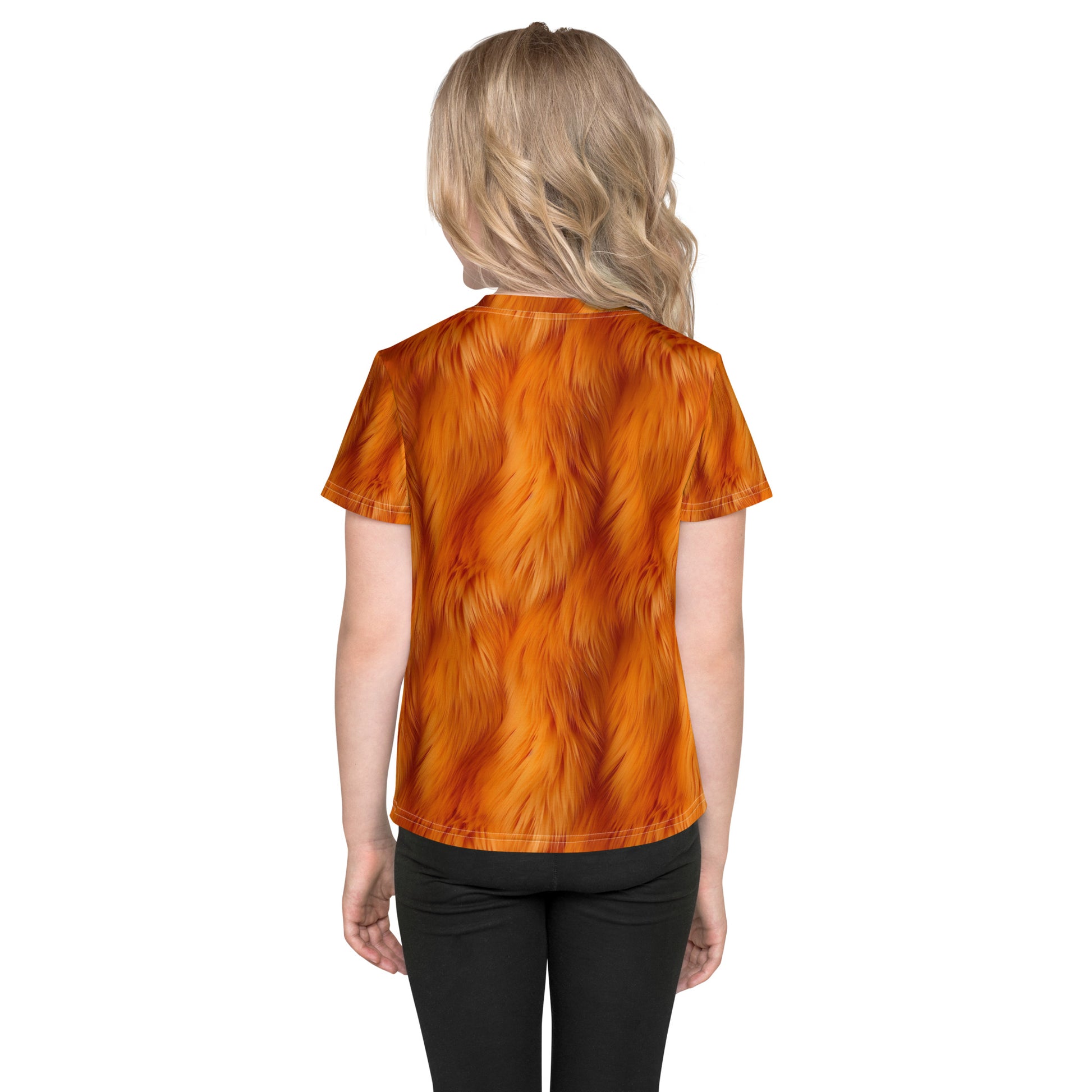 Orange Fox Fur Kids Tshirt, Halloween Costume Animal Print Boys Girls Youth Aesthetic Graphic Crewneck Tee Shirt Top Starcove Fashion