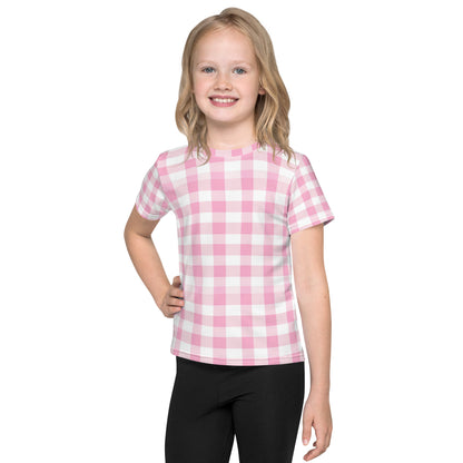 Pink Gingham Kids Tshirt (2T-7), Checkered Check Toddler Graphic Girls Boys Aesthetic Fashion Crewneck Tee Top Gift Shirt Starcove Fashion