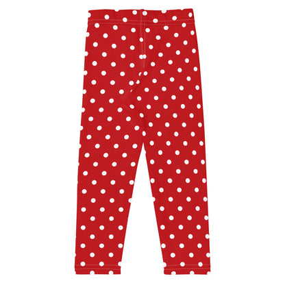 Red and White Polka Dot Kids Leggings (2T-7), Girls Christmas Yoga Pants Printed Print Cute Graphic Workout Running Gym Fun Designer