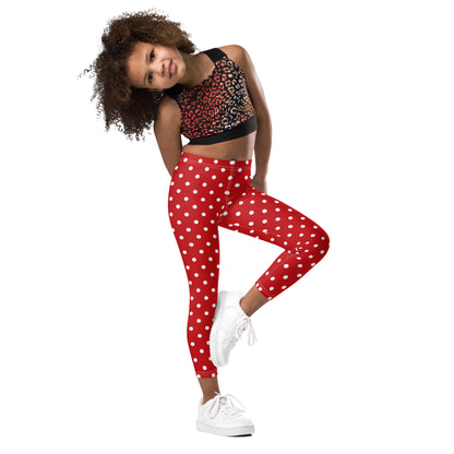 Red and White Polka Dot Kids Leggings (2T-7), Girls Christmas Yoga Pants Printed Print Cute Graphic Workout Running Gym Fun Designer Starcove Fashion