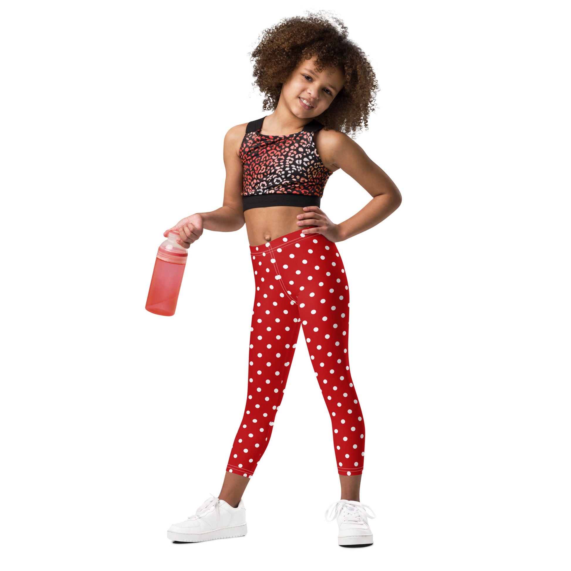 Red and White Polka Dot Kids Leggings (2T-7), Girls Christmas Yoga Pants Printed Print Cute Graphic Workout Running Gym Fun Designer Starcove Fashion