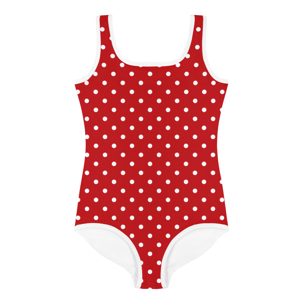 Red White Polka Dots Girls Swimsuit (2T-7), Retro One Piece Vintage Kids Toddler Bathing Suit Swim Swimming Children 60s Modest Swimwear Starcove Fashion