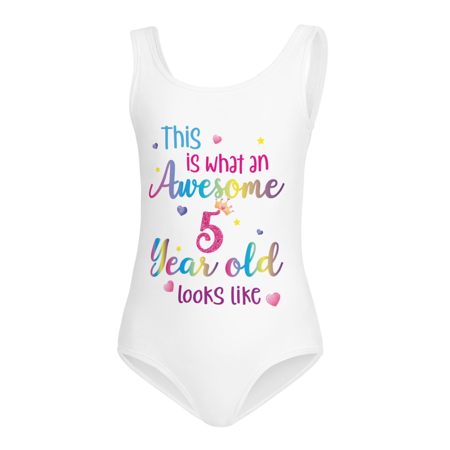 This is What an Awesome 5 Year Old Looks Like Girls Swimsuit, Birthday 5th Five Year Fun Rainbow Party Gift Kids One Piece Bathing Suit Swimwear Starcove Fashion
