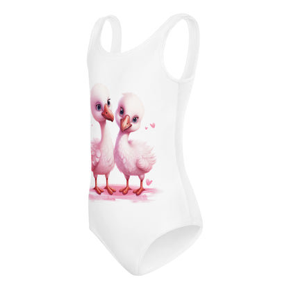Pink Baby Flamingos Little Girl Kids Swimsuits (2T - 7), Cute White Toddler One Piece Bathing Suit Swimming Swim Children Swimwear Starcove Fashion