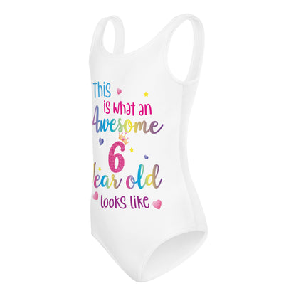 This is What an Awesome 6 Year Old Looks Like Girls Swimsuit, Birthday 6th Sixth Year Fun Rainbow Party Gift Kids One Piece Bathing Suit Swimwear Starcove Fashion