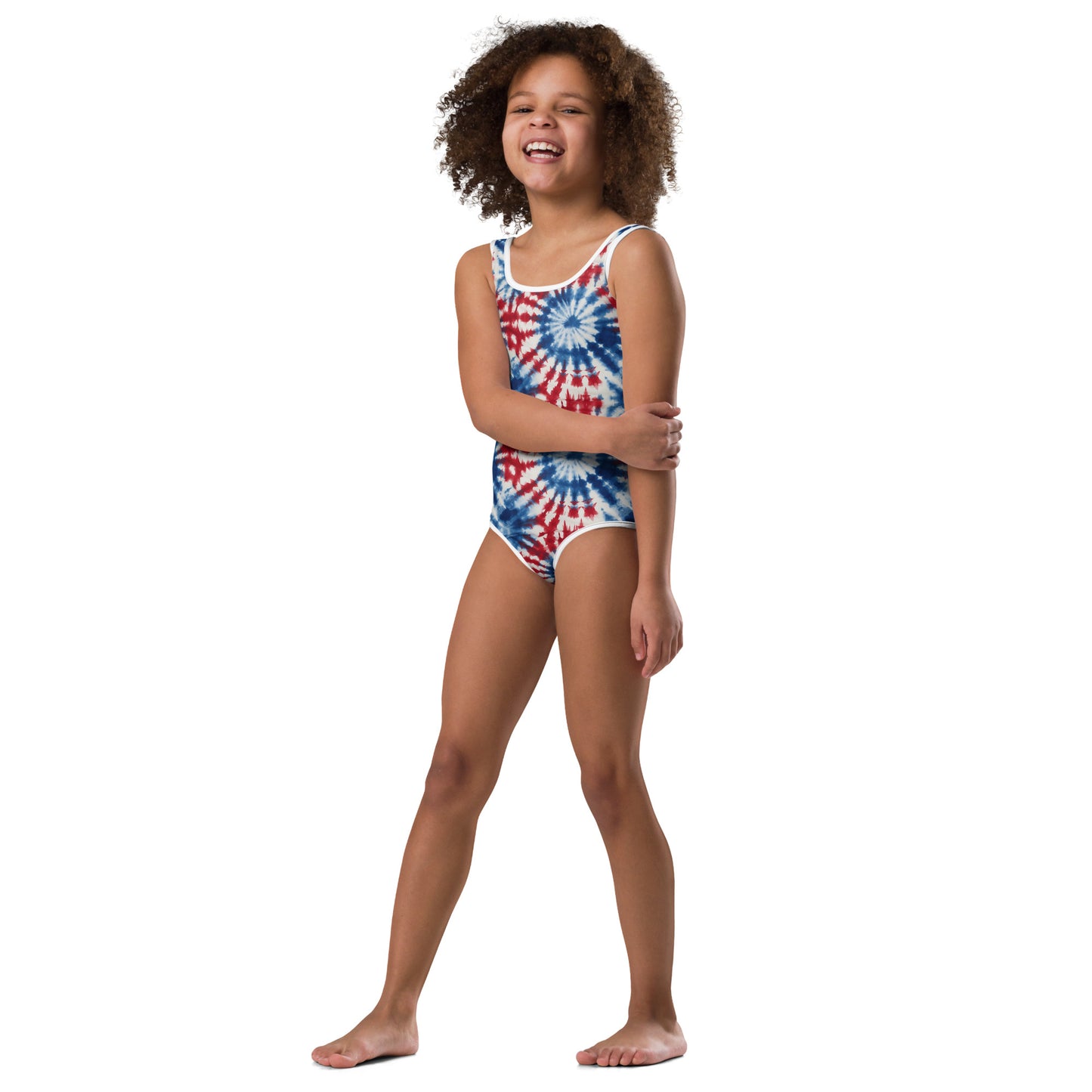 Red White Blue Tie Dye Little Girl Kids Swimsuits (2T - 7), Patriotic USA Toddler One Piece Bathing Suit Swimming Swim Children Swimwear