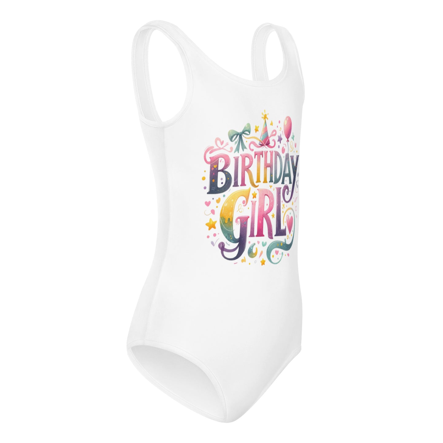 Birthday Girl Kids Girls Swimsuits (2T - 7), Rainbow Watercolor Party Festive Little Toddler One Piece Bathing Suit Swimming Swim