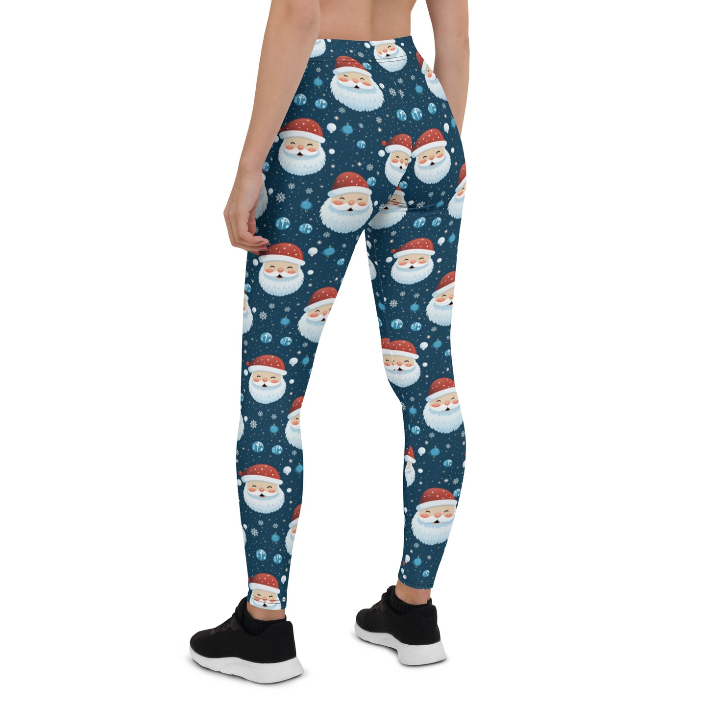 Santa Claus Leggings Women Ladies, Blue Snowflakes Christmas Xmas Holidays Printed Yoga Pants Cute Graphic Workout Running Fun Tights Starcove Fashion