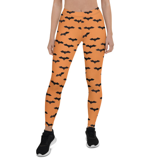 Bats Orange Leggings Women, Halloween Goth Witch Printed Yoga Pants Cute Graphic Workout Running Gym Fun Designer Tights Gift Starcove Fashion