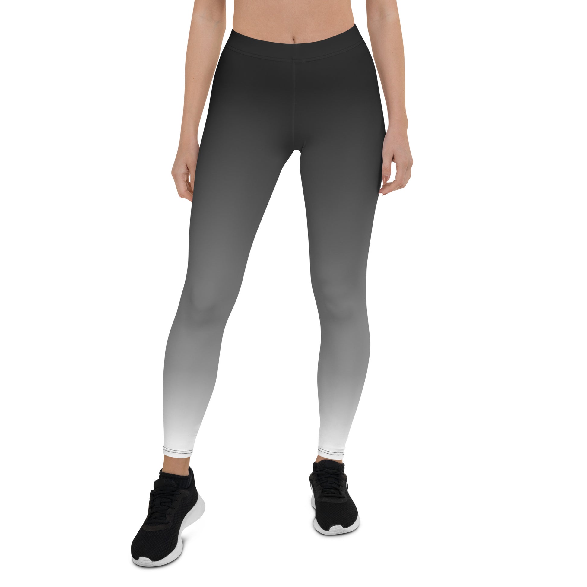Grey White Ombre Leggings Women, Gradient Tie Dye Black Printed Yoga Pants Cute Workout Running Gym Designer Starcove Fashion