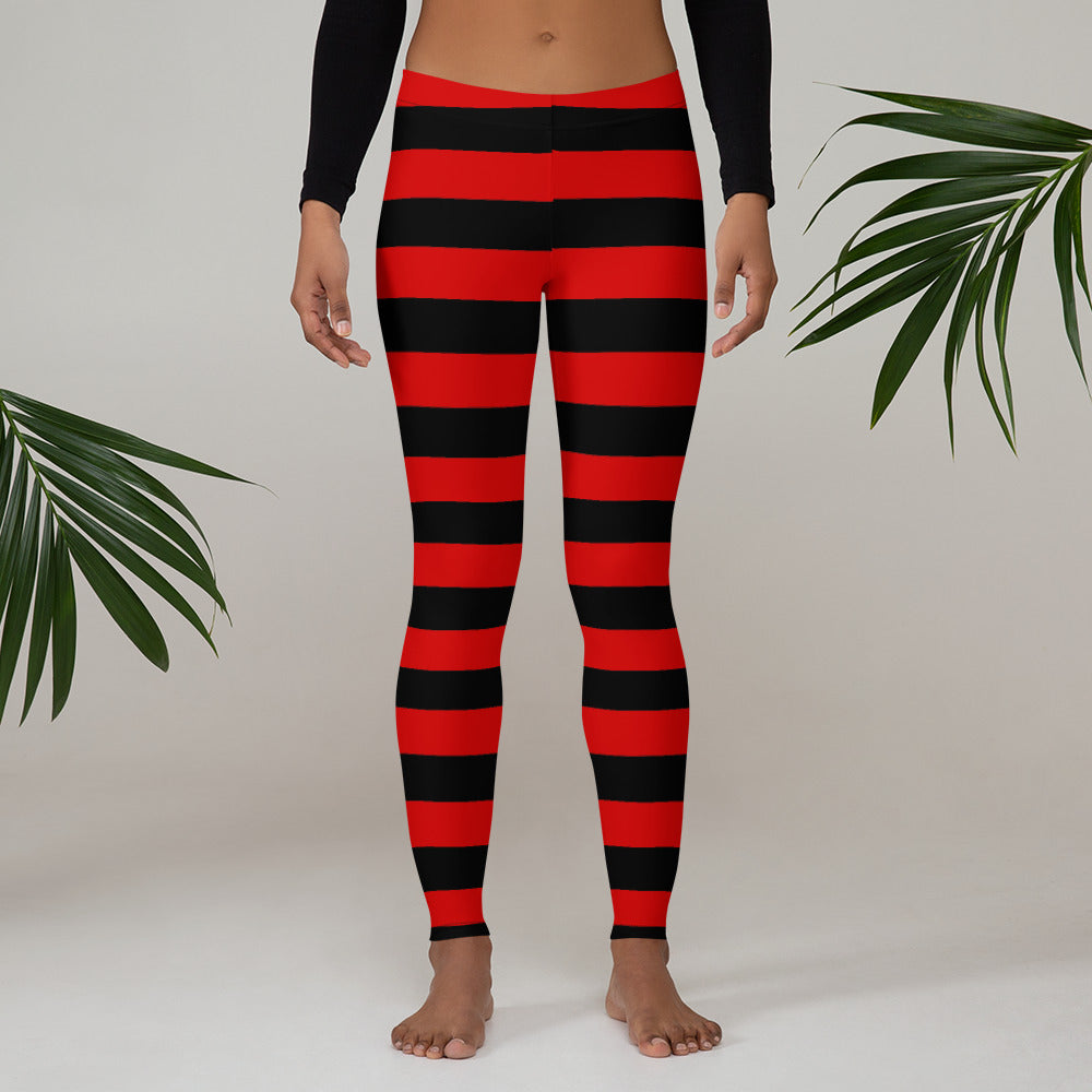  Trendy Design Workout Leggings - Fun Fashion Graphic Printed  Cute Patterns Black And Red Stripes - M