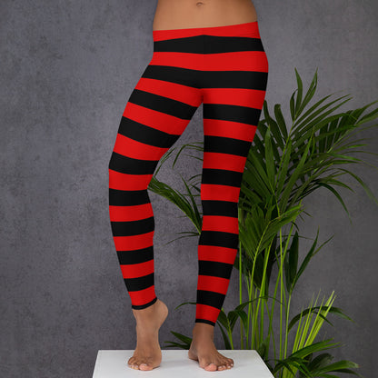Red and Black Striped Leggings Women, Halloween Witch Goth Printed Yoga Pants Cute Graphic Workout Designer Tights Starcove Fashion