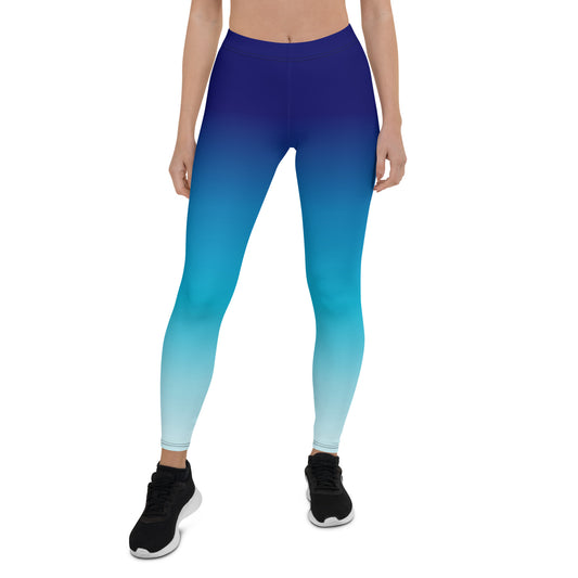 Blue Ombre Leggings Women Ladies, Royal to Ocean Blue Tie Dye Printed Yoga Pants Cute Graphic Workout Running Gym Fun Designer Tights - Starcove Fashion