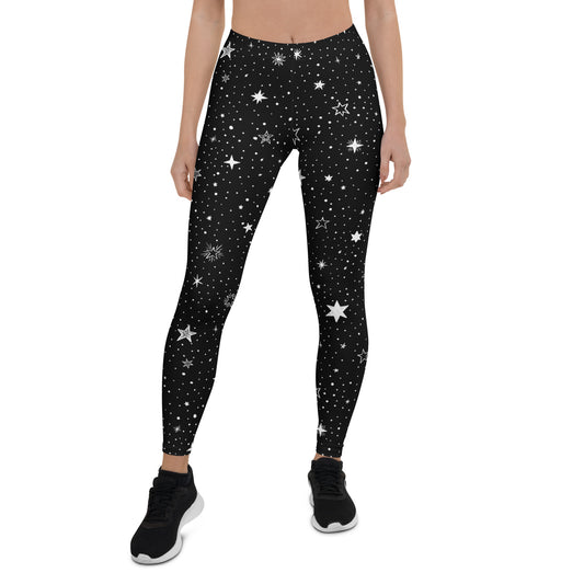 Stars Leggings Women Ladies, Black White Printed Yoga Pants Cute Graphic Workout Running Gym Fun Designer Tights Gift Starcove Fashion