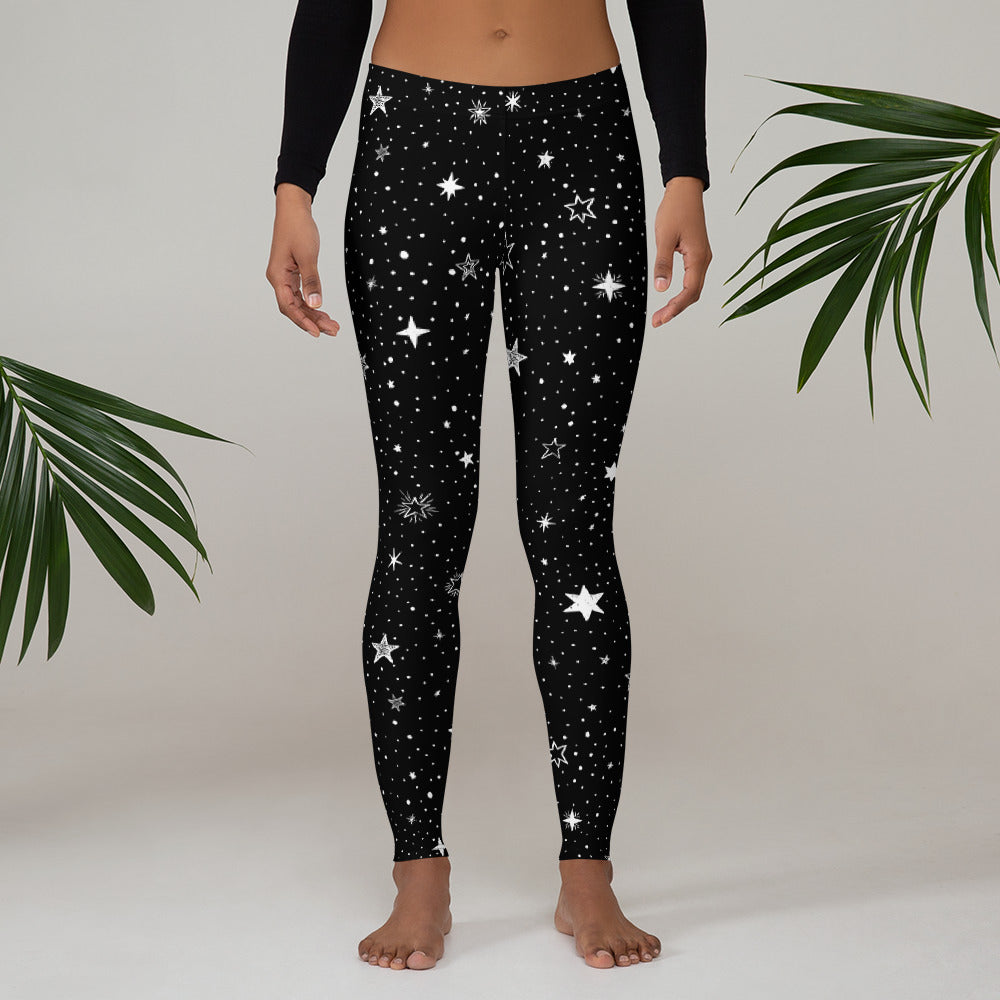 Stars Leggings Women Ladies, Black White Printed Yoga Pants Cute Graphic Workout Running Gym Fun Designer Tights Gift Starcove Fashion
