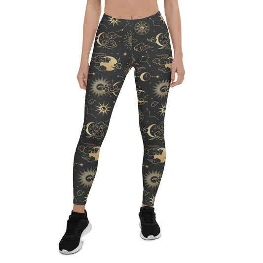 Sun Moon Leggings Women Ladies, Celestial Constellation Stars Space Printed Yoga Pants Cute Graphic Workout Running Gym Fun Tights - Starcove Fashion