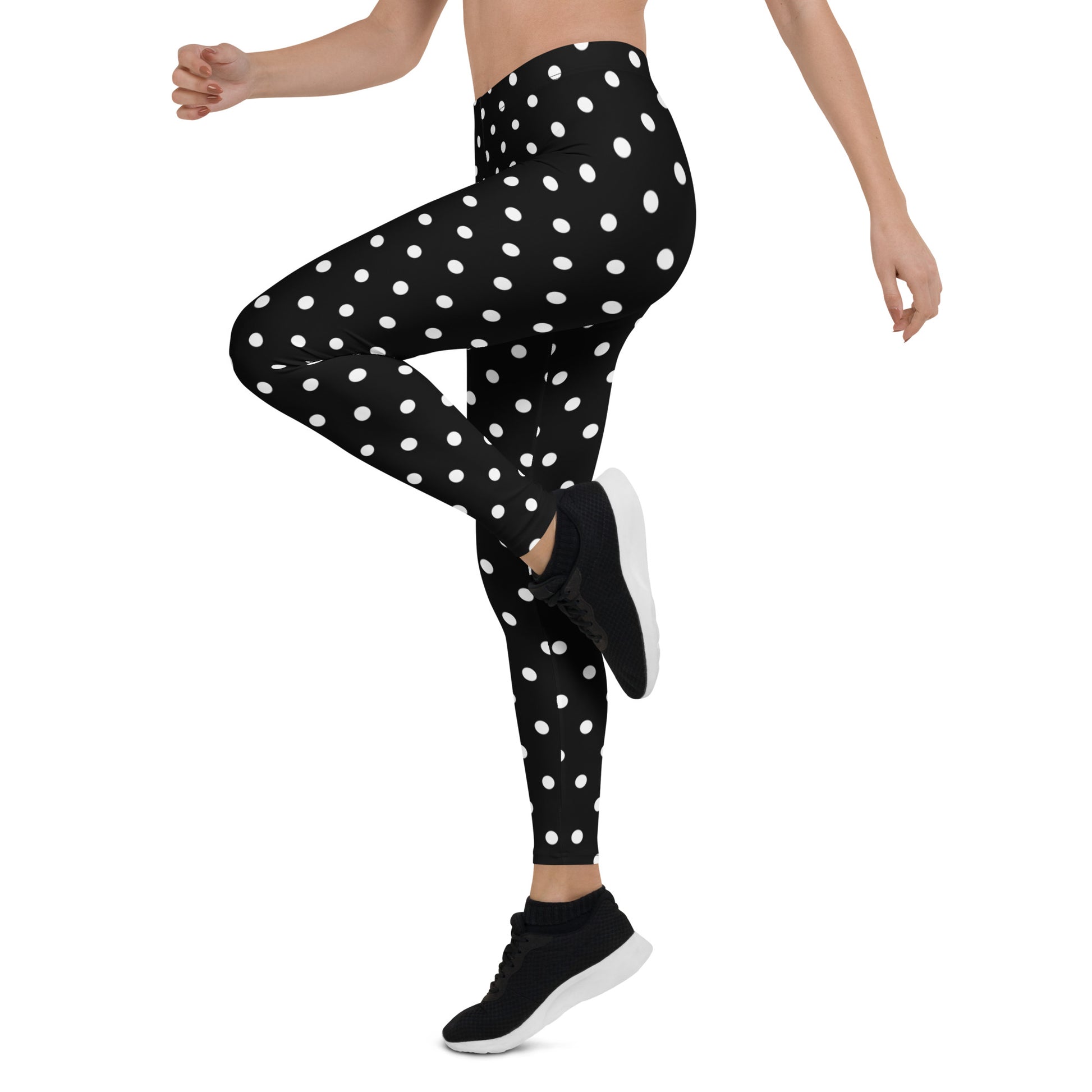 Black White Polka Dot Leggings, Christmas Leggings for Women Yoga Pants Printed Print Cute Graphic Workout Running Gym Fun Designer Starcove Fashion