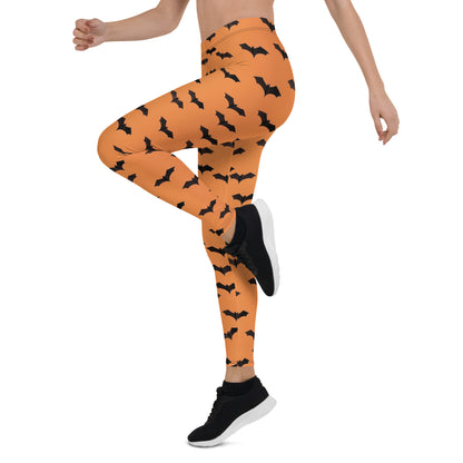Bats Orange Leggings Women, Halloween Goth Witch Printed Yoga Pants Cute Graphic Workout Running Gym Fun Designer Tights Gift Starcove Fashion